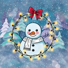 snowman with christmas tree