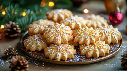 Bright gingerbread on a plate, a minimalist presentation of freshly baked treats. Traditional Christmas cookies