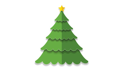A shiny red Christmas bauble hanging on a green fir tree branch, with a soft white and grey background.