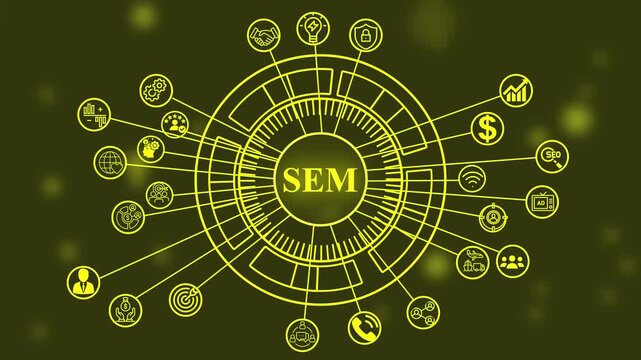 sem concept video animation,Symbols Search Engine Marketing. 4k animation motion graphics.S E M strategy digital marketing growth finance security partnership business success icons 