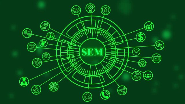 sem concept video animation,Symbols Search Engine Marketing. 4k animation motion graphics.S E M strategy digital marketing growth finance security partnership business success icons 