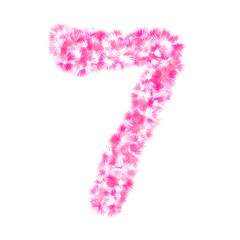 Number seven pink Textured in Plush Style. Illustration of the number 7 with a pink furry effect.
