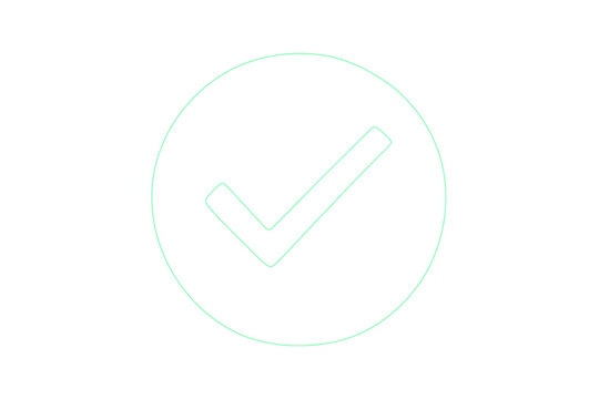 Check mark icon inside a circle symbolizing approval and agreement, green thin outline with transparent background
