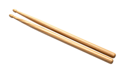 Two wooden drumsticks are perfectly aligned, showcasing their smooth texture and classic design, poised to create powerful beats and musical rhythms.