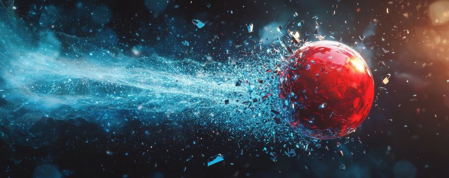 Dynamic collision of a red sphere with a blue energy beam