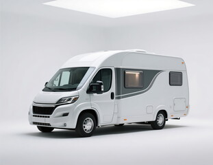 Naklejka premium Modern camper mobile motorhome on wheels on a white background.