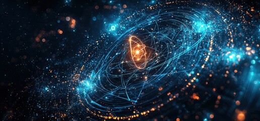 Obraz premium Futuristic digital background featuring a glowing atomic energy design