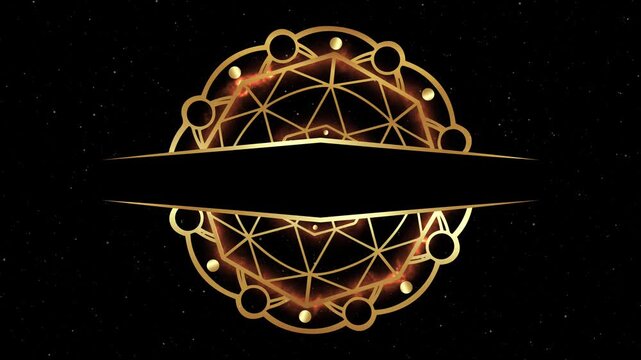Animation of Luxury mandala background with octagonal frame in fire gold color, arabesque pattern Arabic style. Motion Graphics Video Mandala Rotating, golden particles elegant black galaxy Background