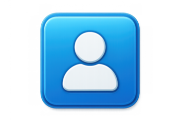 User profile icon representing contact person and account management in blue with transparent background