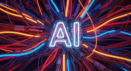 AI Core: The future of artificial intelligence is visualized through a vibrant and intricate network of interconnected circuits, showcasing the digital world's complexity and transformative potential.