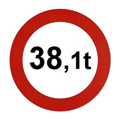 Illustration des Stra&szlig;enverkehrszeichens "Maximal zul&auml;ssiges Gesamtgewicht 38,1t"	
