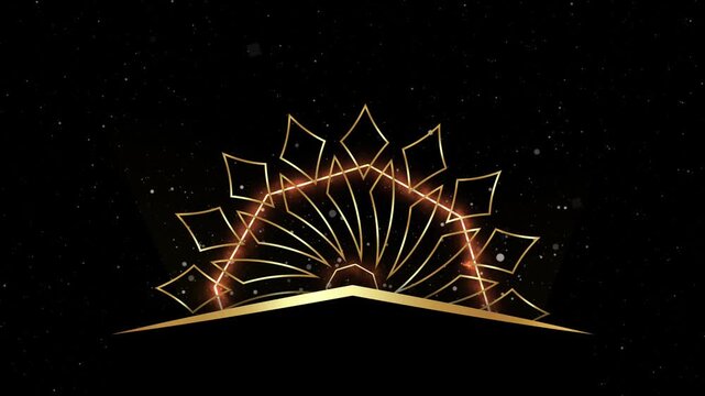 Animation of Luxury mandala background with octagonal frame in fire gold color, arabesque pattern Arabic style. Motion Graphics Video Mandala Rotating, golden particles elegant black galaxy Background