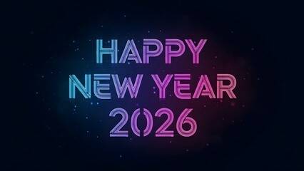 A vibrant neon glow illuminates the happy new year 2026 message against a dark backdrop