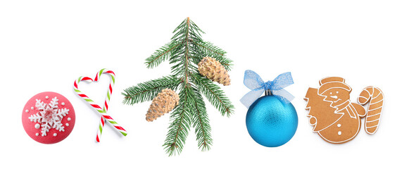 Christmas and New Year stuff isolated on white, collection
