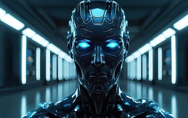 Cybernetic Sentinel: Gaze upon the stoic visage of an advanced android, its luminous eyes piercing through the metallic facade, hinting at untold capabilities and technological prowess.