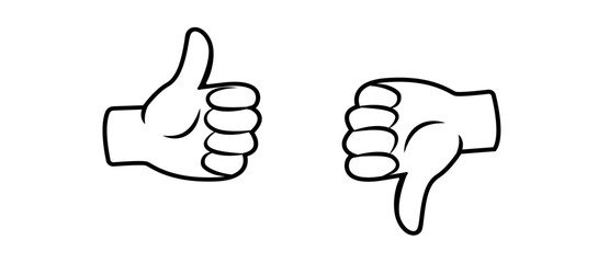 Linear icon with thumbs up and thumbs down. Clean outline symbol for approval and rejection in minimal style. Vector
