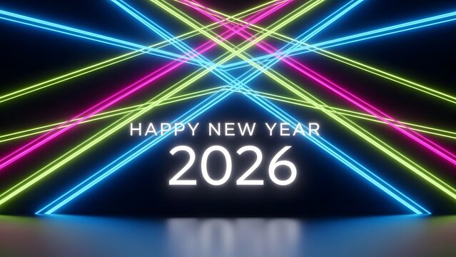 Futuristic neon lights background for happy new year 2026 greeting card - Powered by Adobe