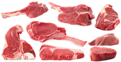 Raw beef pieces isolated on white. Fresh meat