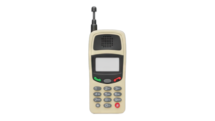 Retro Cell Phone with Antenna and Numeric Keypad Beige and Gray Colors on a Transparent Background Minimalist Design Object Isolated