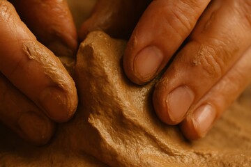 Hands molding clay creating a ceramic art piece