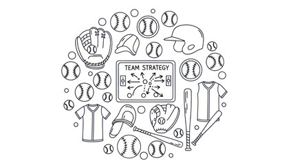 Baseball equipment illustration team strategy sport and game elements