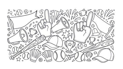 Fototapeta premium Baseball game celebration graphic with fan gear and festive elements