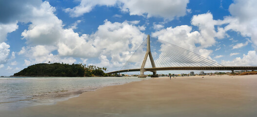 Panoramic view of the cable stayed bridge in the city of Ilheus Bahia Brazil