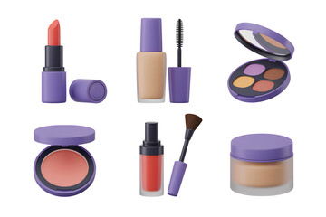 3d illustration of cosmetic products and makeup tools in bold, vibrant colors for beauty industry visuals
