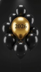 2026 Gold Balloon Surrounded by Black Balloons