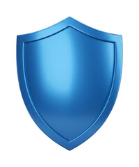 Sleek blue shield represents digital protection and security for data, privacy, and online safety in a modern, abstract 3D render.
