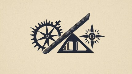 Symbols of engineering and navigation show tools and instruments used in design and exploration