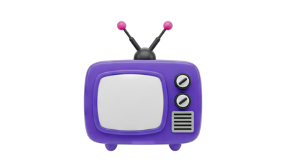 Retro Purple Television Set with Antenna and Blank Screen on a Transparent Background