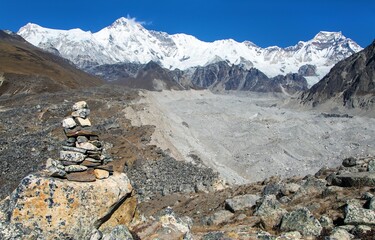 Mount Cho Oyu peak with Ngozumba glacier mountain