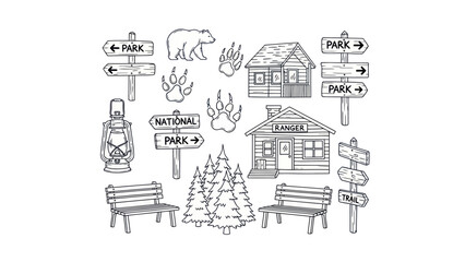 Black and white nature elements illustration for outdoor recreation designs
