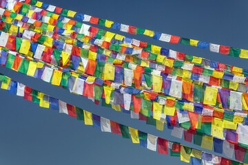 prayer flags Boudhanath stupa Kathmandu buddhism Nepal