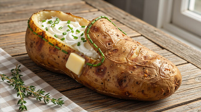 Whimsical Slip On Shoe Made of a Baked Potato with Sour Cream and Chives