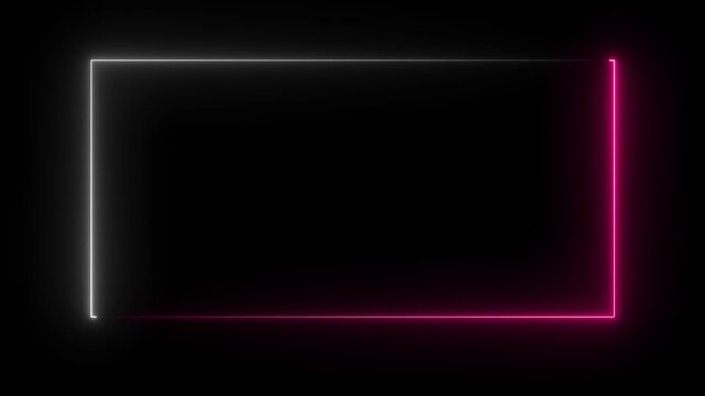 Square rectangle picture frame with two tone neon color motion graphic on isolated 