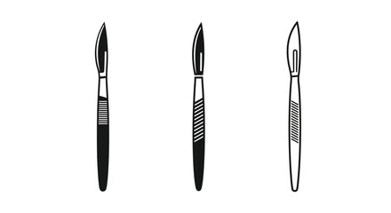 Three surgical scalpels displayed in a simple black and white illustration