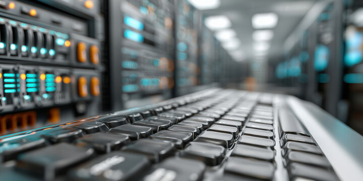 Keyboard ready for action in a bustling data center environment - Powered by Adobe
