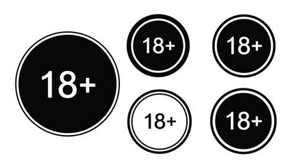 Four black circles displaying the text 18 plus warning sign