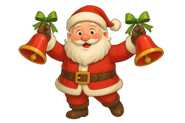 Santa claus ringing jingle bells, spreading holiday cheer and christmas festive spirit with a happy expression. Transparent background