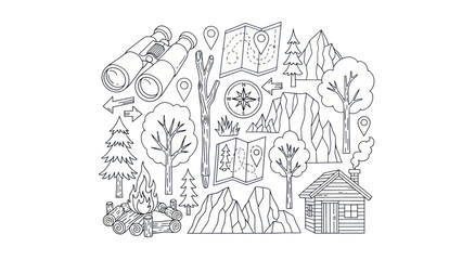 Camping and adventure illustrations vector set with outdoor elements