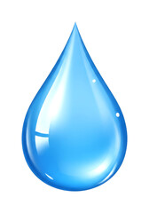Single blue water droplet with a glossy, reflective surface symbolizes purity, freshness, and the essential nature of life-giving liquid.