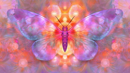Colorful butterfly with intricate patterns and glowing background in a dreamlike setting during the day