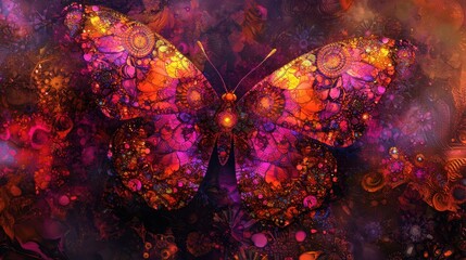 Colorful butterfly on a dark background with intricate designs and patterns