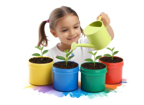 Ni&ntilde;a regando plantitas 
