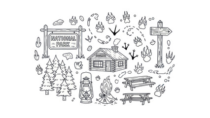 Naklejka premium Camping and outdoor elements illustration for recreational and travel concepts