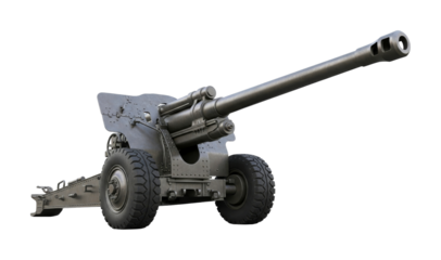Military field artillery cannon stands ready for combat operations, showcasing its powerful design and historical significance as a formidable weapon.