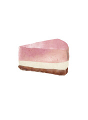 Watercolor digital illustration of a slice of strawberry chocolate cake with a transparent background. Hand-painted style, vibrant colors
“Original digital artwork created by the contributor
