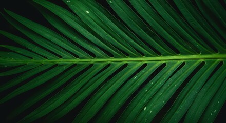 Obraz premium Detailed macro shot of lush, healthy tropical foliage filling the frame, showing intricate textures and bright natural green colors, springtime, leaf, summer